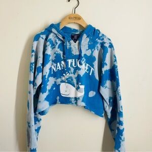 Nantucket Island Whale Cropped Tie Dye Hoodie Champion Blue size M